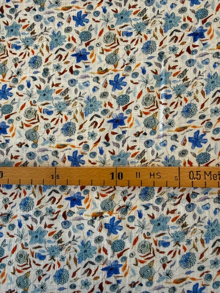 Viskose Leinen   "Blaue Blumen "